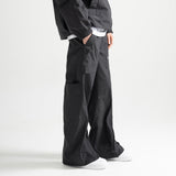 Poly Cotton RIB Track Zip Pants - BLACK