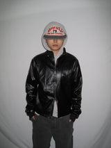 Leather Jersey Zip-Up Jacket