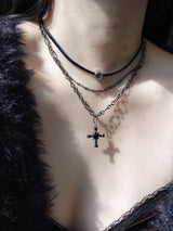black love necklace | 블랙 십자가 하트 레이어드 목걸이