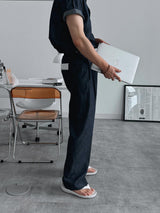 ASCLO Coolever Side Buckle Linen Denim Slacks (3color)