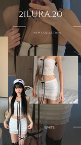 Lace bow flat mesh set