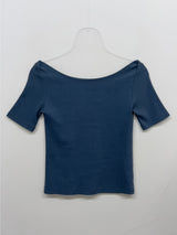 Boatneck Ribbed Elbow Length T-Shirt