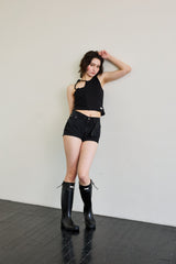 BEBE UNBALANCE SLEEVELESS TOP / BLACK