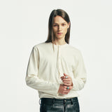 ビロウボタンダウンヘンリーネック長袖Tシャツ ivory