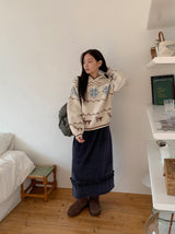 Oleden Velvet Frill Long Skirt