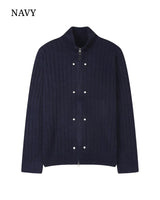 (UNISEX) Rivet Ribbed Knit Zip-Up