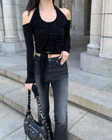 [MADE] Halter tie T - black