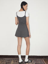 rirri SS New Arrival 100% Cotton Stretch Ribbed Washed Embroidery & Cat Paw Terry Embroidery A-Line Dress with Detachable Inner T-Shirt