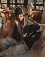 Raven Denim Crop Fur Hood Jumper