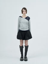 dot wrap layered hoodie / gray