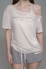 Powder sheer ribbon top, Baby Pink