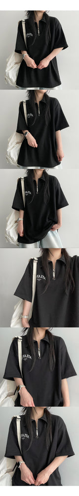 Mari Collar Semi-Zipup Short Sleeve T-shirt