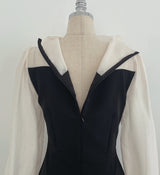 26SS★ Melage Chiffon Color Matching Tie H-Line One Piece
