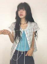 Orr Eyelet Punching Shirring V-Neck Strap Sleeveless