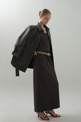 Leather Safari Half Coat_Choco Brown