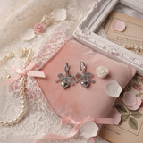 [Hearts2Hearts Yuha Piercing] Coquette Laced Ribbon and Heart Huggies Piercing