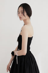 Chiffon smock shirring dress (BLACK)