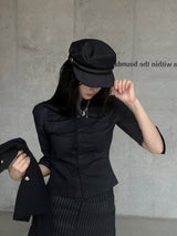 Classic Noir Metal Button Black Loop Sailor Cap (Black)