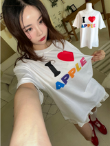アイラブアップルコットンオーバーサイズフィットハーフスリーブT