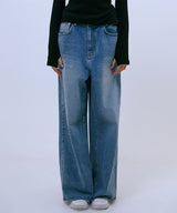 Distressed Wide Denim Pants (BLUE)