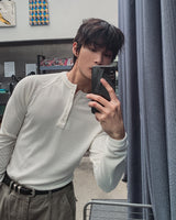 コーンマッスルフィットヘンリーネックロングスリーブTシャツ