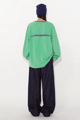 Long-sleeved funny and quirky print sheep-leg sleeve round neck contrast color T-shirt hoodie
