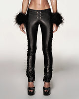 “Sculpted Leather Ruched Pants”
