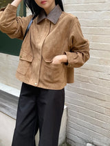 Hent Leather Collar Suede Jacket
