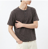 スラブヘンリーネッククロップTシャツ チャコール