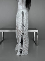lace ribbon white pants