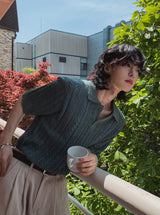 Roy openwork short sleeve collar knit
