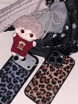 [glass] leopard fur case - brown