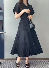 Oleun Pleated Long One Piece (Belt Set)