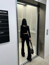 Long leg shirring silhouette pants