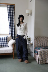 Suede patch denim pants
