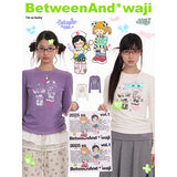 BETWEENAND Spring Waji Creative Foil-Print Long-Sleeve T-Shirt for Women – Alternative Culture, Regular-Fit Top
