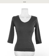[ md pick / basic ] adore v glam shirring 3/4 sleeve top