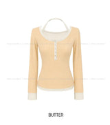 Newz Two-Tone Halter Layered Long Sleeve