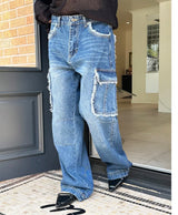 [Unisex] Fringe cargo denim pants(3color)