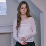 シースルーボートネックTシャツ - ホワイト