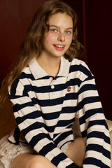 Stripe Rugby Sweat Cropped Collar T-shirt / Navy-Ivory [Women]