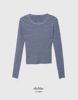 スリムフィットクロップボーダーリブニット (4color)