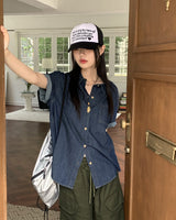 パズルパークデニム半袖南シャツ/Puzzle Boxy Denim Short Sleeve Southern Shirt