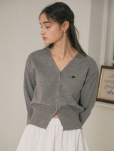 V NECK BASIC CARDIGAN GRAY