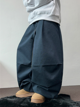 ツーピンタックリベットベルトバルーンロングパンツ🤎🖤💙3カラー