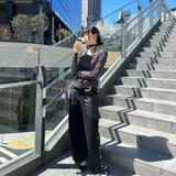 leather mix snap pants
