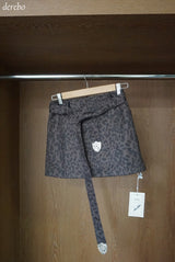 brown leopard belt mini skirt