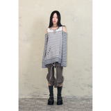 OVERLOCKED OFF-SHOULDER T-SHIRT: ST. GREY
