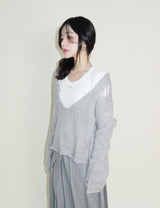 オープンスタッド Uネック ラウンドロング-sleeved T-shirt