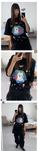 キャット&ドッグインスイートホームTシャツ - ブラック
